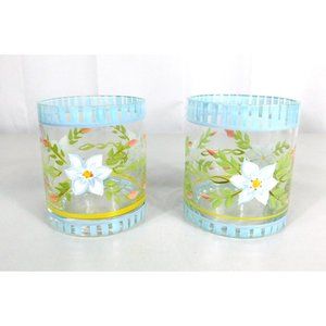 Hand Painted Capriware Glasses Set 2 Floral Pattern Flowers Barware Drinkware